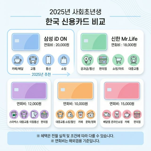 2025년 사회초년생 신용카드 비교 인포그래픽